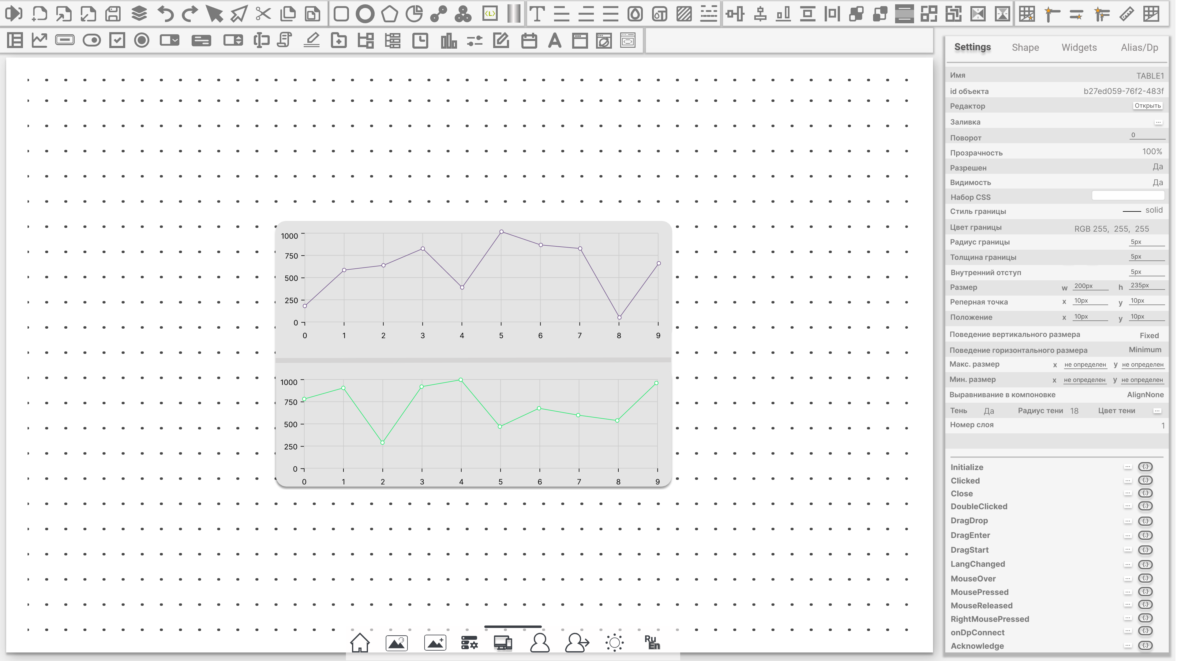 WebTools widget editor with trend charts